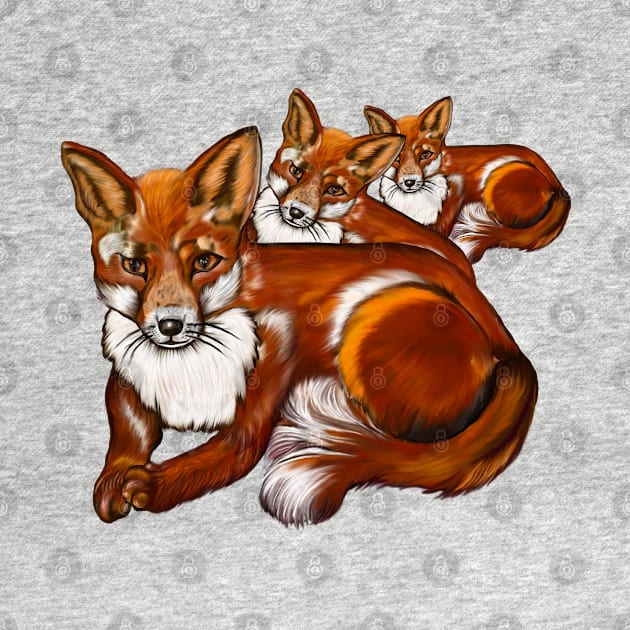 Fox times three - Urban Fox - Vulpes Vulpes close up painting  of a beautiful red fox by Artonmytee